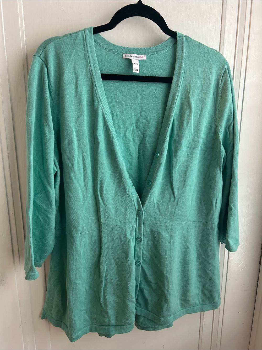 Isaac Mizrahi Seafoam Green Button-Front Cardigan